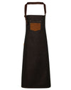 'DIVISION' WAXED LOOK DENIM BIB APRON WITH FAUX LEATHER | PR136