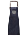 'DIVISION' WAXED LOOK DENIM BIB APRON WITH FAUX LEATHER | PR136