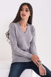 LADIES’ V-NECK FINE GAUGE COTTON PULLOVER | LWL9133